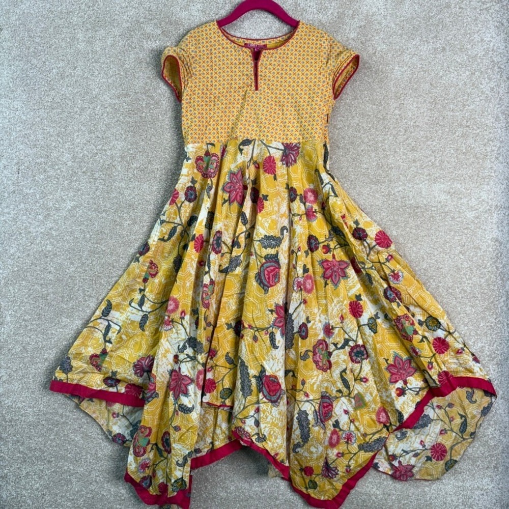 BIBA GIRLS Dress Girls Size 6-7 Yellow Floral Short Sleeve‎